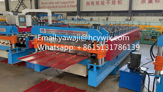 Μεταλλικό διπλό στρώμα HC6/22 Τραπεζοειδές κεραμίδιο οροφής κατασκευής ρολό σχηματισμού Μηχανή ανώτερου επιπέδου μίνι κορυφή