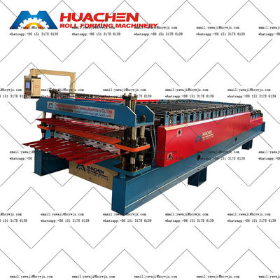 0.3-0.6mm Υλικό πάχος Double Deck Roll Forming Machine με 45 χάλυβα σβήσιμο και επικάλυψη