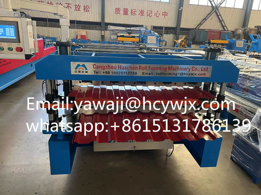 0.3-0.6mm Υλικό πάχος Double Deck Roll Forming Machine με 45 χάλυβα σβήσιμο και επικάλυψη